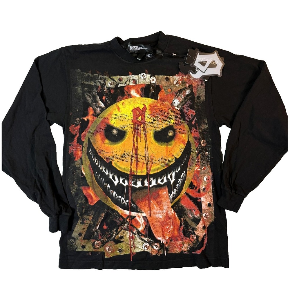 Evil Vice Horror Long Sleeve Shirt Mens S Black Gore Smiley NWT